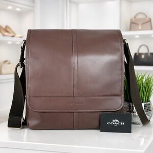 Coach Lexington Brown Mahogany Unisex Men Leather‎ Map Messenger Bag Work NWT